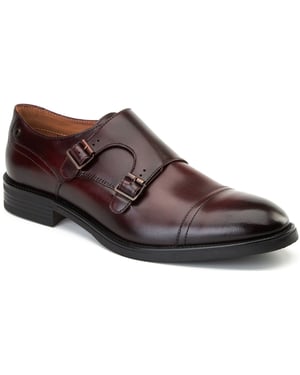 Base London Taper Lederen Mannen Bordo Dubbele Monk Schoenen