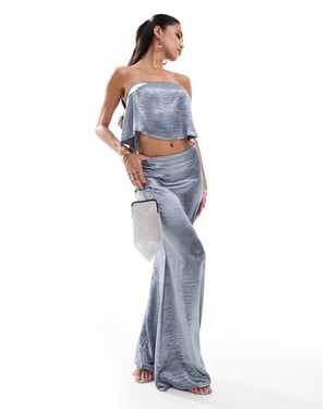 In The Style x Perrie Sian exclusive satin floaty bandeau top co-ord in blue