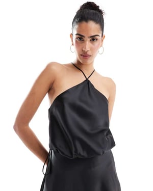 ASOS DESIGN satin cowl neck cami top co-ord in black