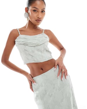 In The Style x Perrie Sian draped cami top co-ord in sage jacquard