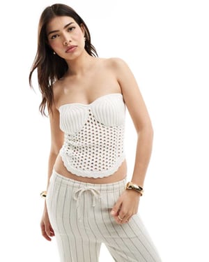 ASOS DESIGN knitted bandeau crochet top in cream