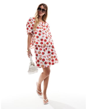 Pieces blouson top co-ord in tomato girl print