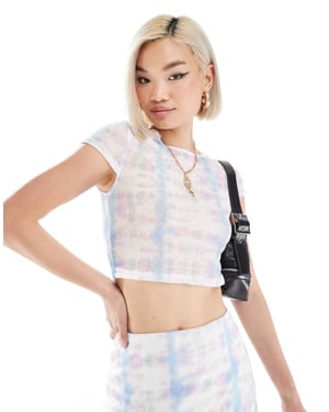 Noisy May cropped mesh t-shirt co-ord with abstract print in pastel