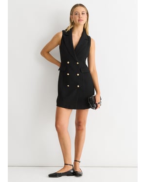 Svart Double Breast Boucle Blazer Miniklänning