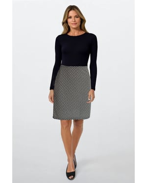 Black White Geo Design Stretch Skirt