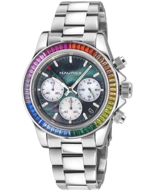Arcobaleno Multi Colored Bezel, Black Dial, Stainless steel Bracelet Watch
