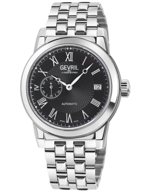 Gevril Men's Madison 316L Stainless Steel Case, Black Dial, 316L Stainless Steel Bracelet.