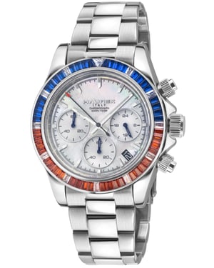 Arcobaleno 316L Stainless Steel Case, Blue/Orange Bezel, White Dial, Stainless steel Bracelet Watch