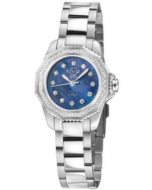 GV2 Womens Cortina 316L Stainless Steel, Blue MOP Dial, 316L Stainless Steel Bracelet.