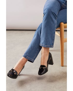 Wide Fit Lucky Faux Patent Leather High Block Heeled Loafers