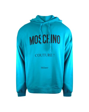 Moschino Couture Logo Turquoise Blauwe Hoodie