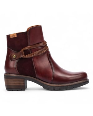 Pikolinos Women’s Arcilla Red Leather Zipped Heel Ankle Boots - San Sebastián