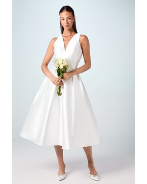 Plunge Neck Bow Waist Midi Dress With Pockets