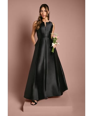 Twill Notch Neck Neck Fit And Flare Bridesmaids Dress