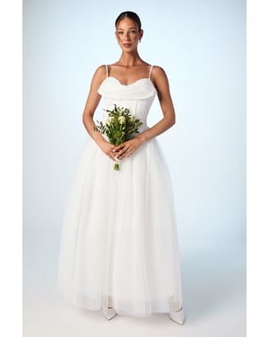 Cowl Neck Corset Satin Wedding Dress