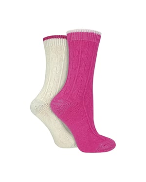 2 Pack Ladies Cable Knit Heel & Toe Socks