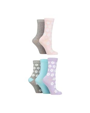 5 Pack Ladies Jacquard Patterned Crew Socks
