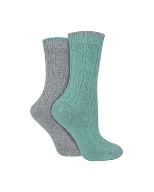 2 Pack Ladies Cable Knit Heel & Toe Socks