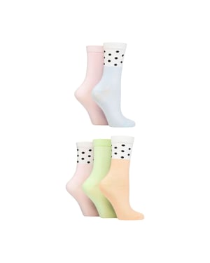 5 Pack Ladies Jacquard Patterned Crew Socks