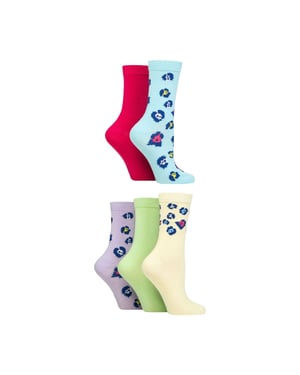 5 Pack Ladies Jacquard Patterned Crew Socks