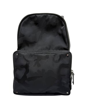 Valentino Camouflage Jacquard Backpack In Black Nylon