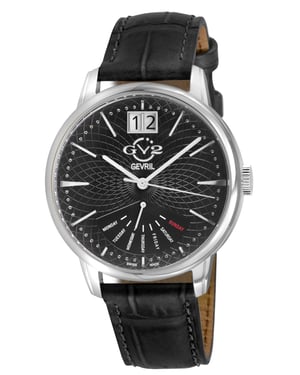 Rovescio SS Case, Black Dial with embossed texture, Genuine Italian Handmade Black Leather Strap.