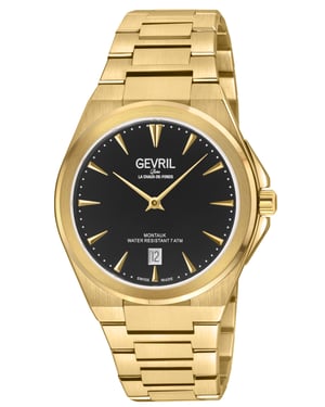 Gevril Montauk Men's316L Stainless Steel IPYG Case, Black Dial, 316L Stainless Steel IPYG Bracelet Watch