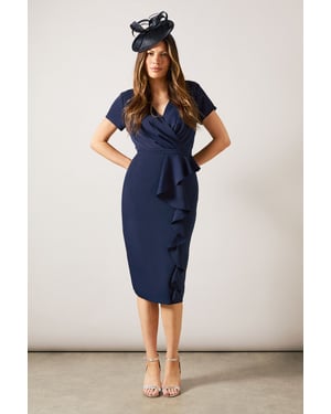 Tailored Crepe Ruffle Pencil Dress