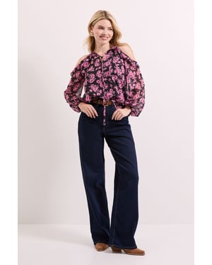 Floral Ruffle Detail Printed Chiffon Top