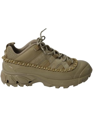 Burberry Gold Chain Arthur Sneakers in Khaki Leather