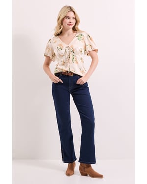 Floral Tie Front Button Up Puff Sleeve Top