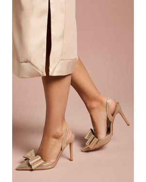 Tamara Metallic Textile Satin Bow Slingback High Stiletto Heel Court Shoes