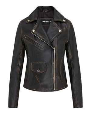 Dam Vintage Svart Klassisk Brando Biker Läderjacka - Broome