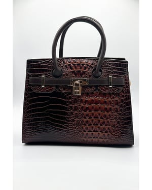 Croc Buckle Top Handle Bag