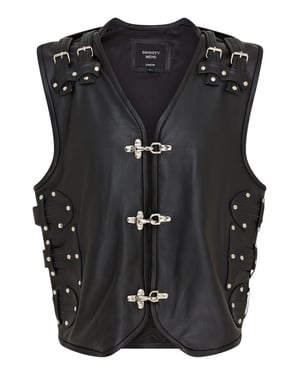 Heren zwart biker leren vest met metalen gespen - Coolgardie