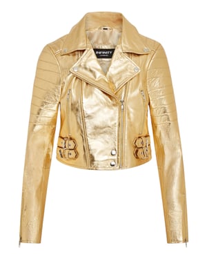 Womens Golden Cropped Brando Leather Biker Jacket-Damascus