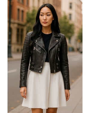 Dames zwarte cropped Brando leren bikerjack - Durban