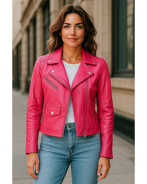 Dames fuchsia roze klassieke Brando biker leren jas - Secunda