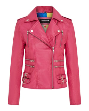 Womens Leather Fuschia Pink Brando Biker Jacket-Loddon