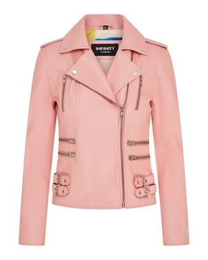 Womens Leather Baby Pink Brando Biker Jacket-Loddon