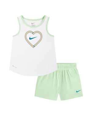 Nike Girls Happy Camper Set med över- och underdel i mesh (Grön/vit)
