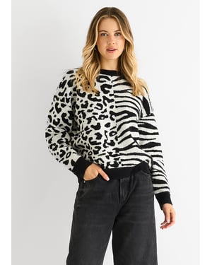 Black Contrast Zebra Animal Knit Jumper