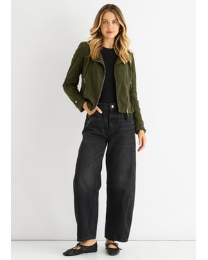 Khaki Corduroy Biker Zip Up Jacket