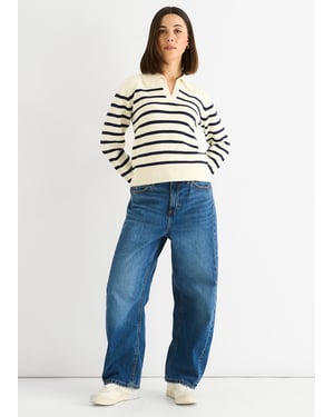 Cream Recycle Stripe V Neck Collar Knit Jumper
