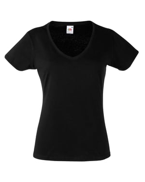 Fruit Of The Loom Dames Vrouwen-Fit Valuegewicht V-hals T-shirt met korte mouwen (Zwart)