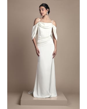 Cowl Neck Corset Drape Satin Maxi Wedding Dress