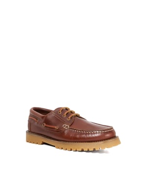 Dune Mens St Bart - Leather Lace Detail Boat Shoes