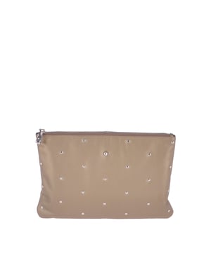 Real Leather Large Studded Clutch Bag