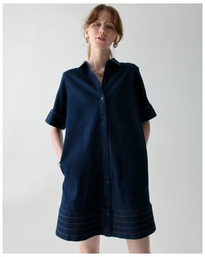 Denim Trapunto Mini Shirtdress