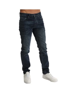 Weekend Offender Heren leren patch taps toelopende jeans (Blauw)